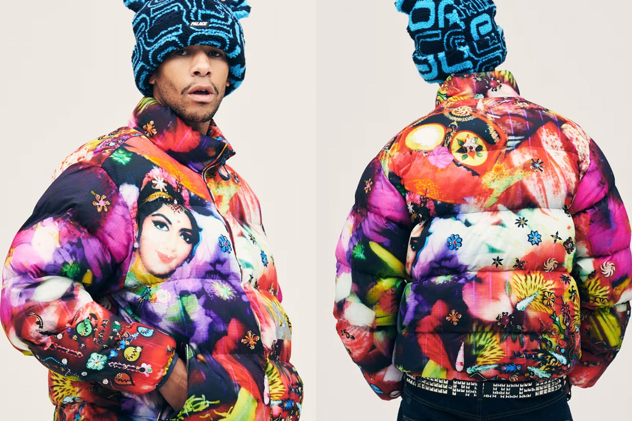 palace lookbook winter puffer jacket indian artist chila burman print 