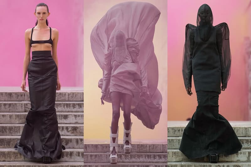 rick owens ss24 paris fashion week palais de tokyo pink smoke sculpture dress