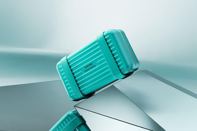 rimowa tiffany luggage collaboration collection suitcases silver blue