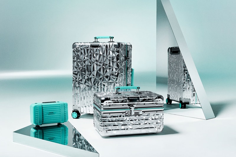 rimowa tiffany luggage collaboration collection suitcases silver blue