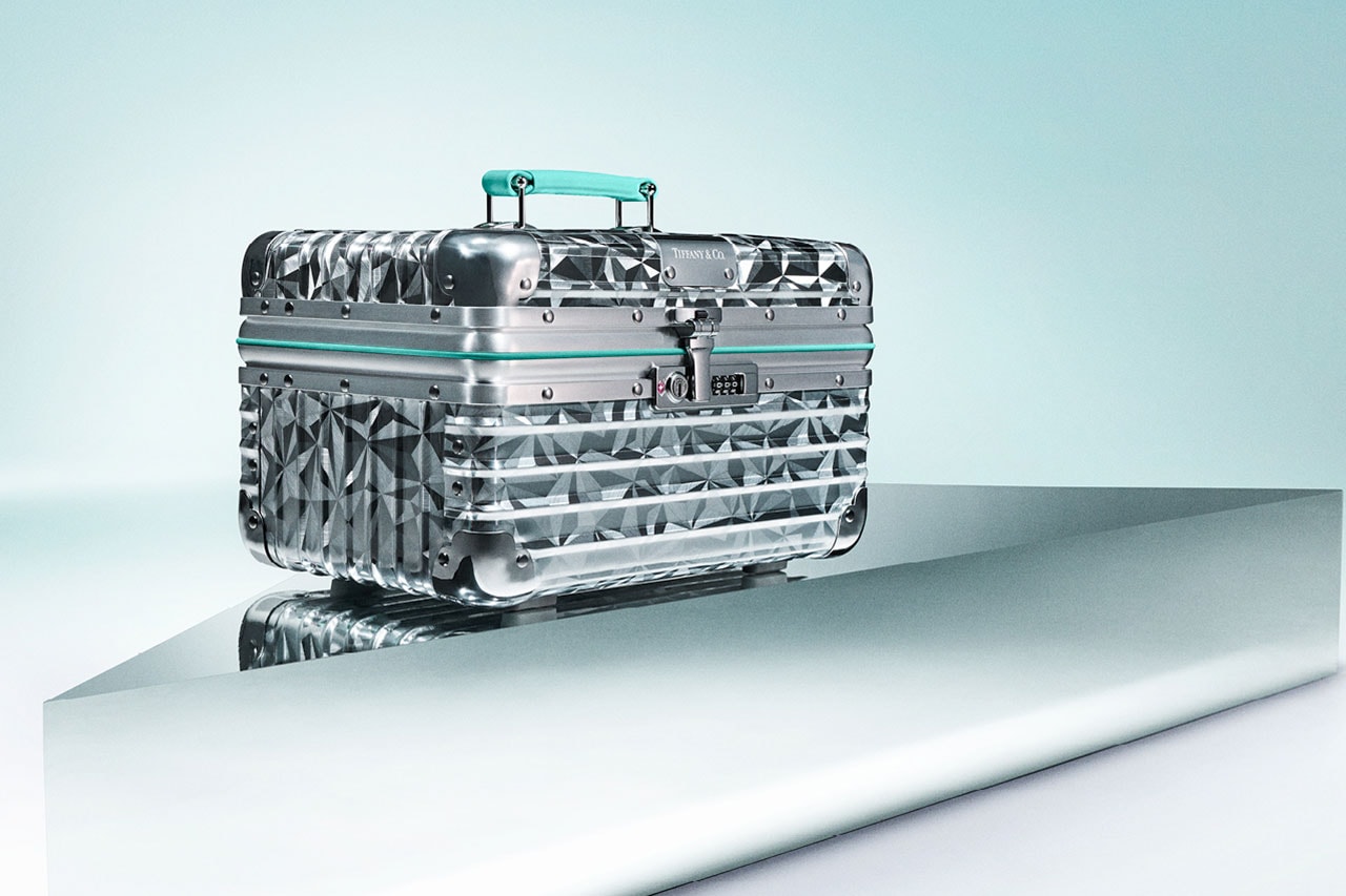 rimowa tiffany luggage collaboration collection suitcases silver blue