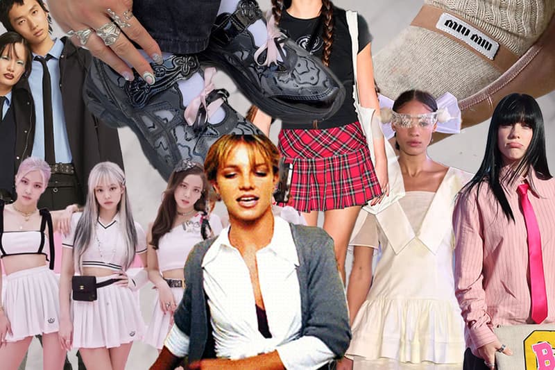 school girl kids uniforms fashion trend sandy liang britney spears olivia rodrigo ambush glasses ballet flats blazers