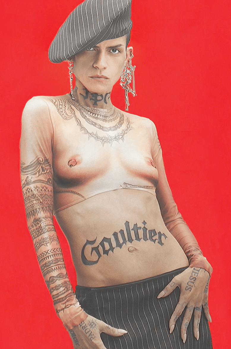 florence tetier jean paul gaultier tattoo body skin tops breasts piercing