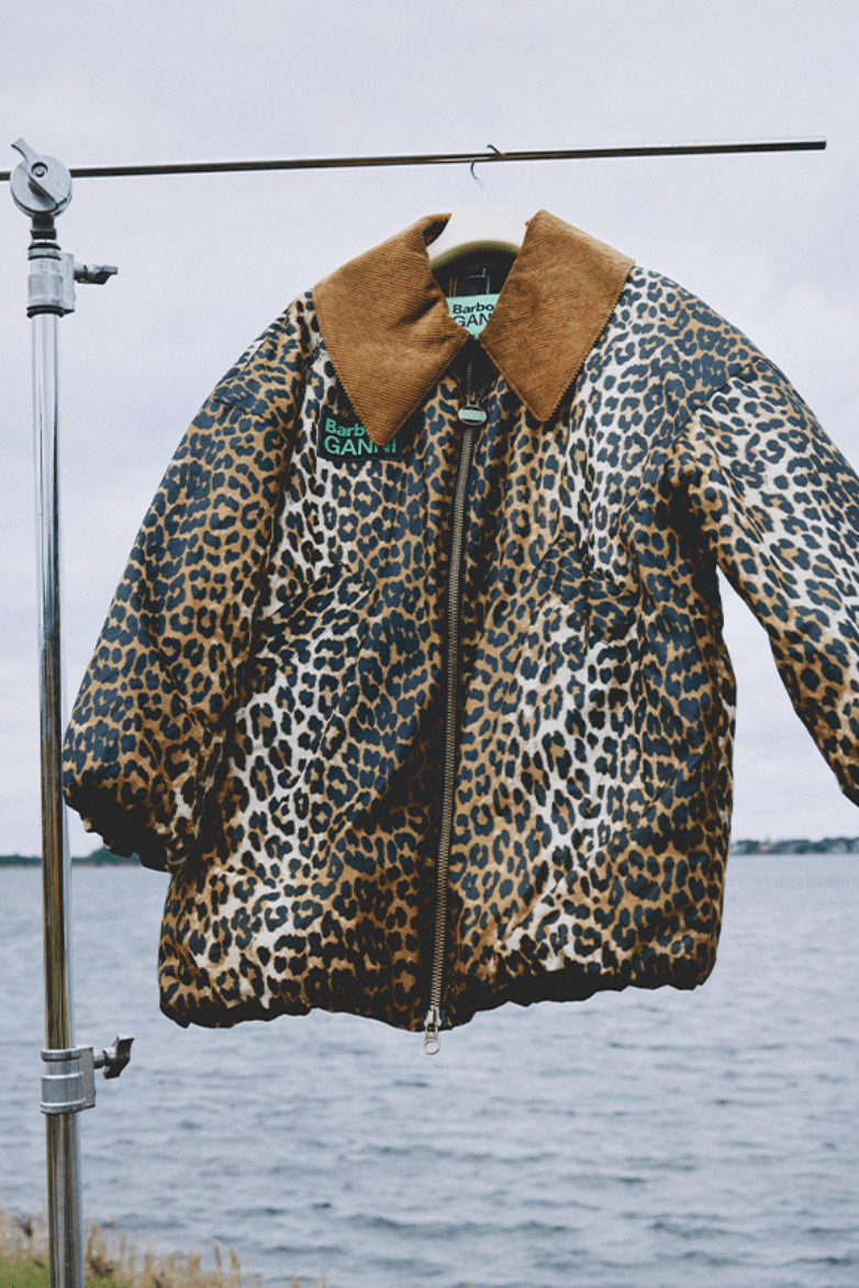 ganni barbour jackets leopard print outdoors dogs