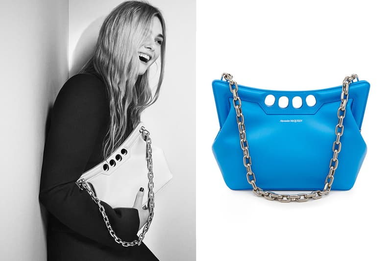 elle fanning peak bag alexander mcqueen leather blue white