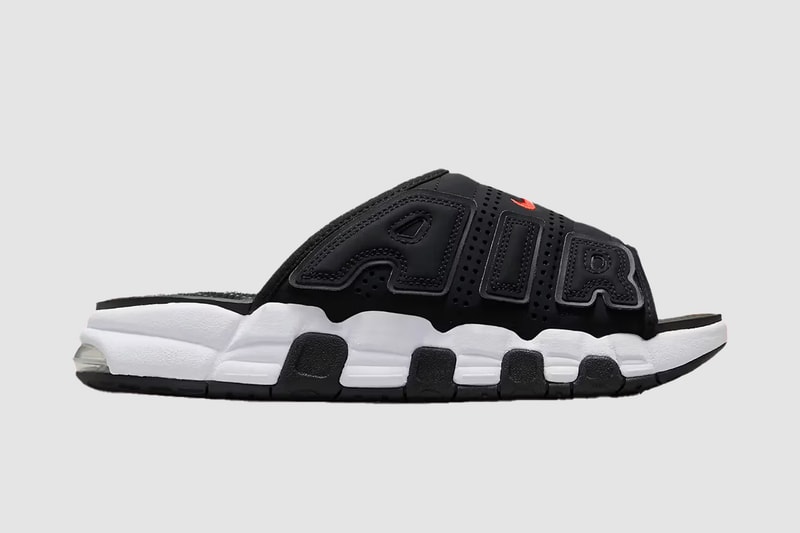 nike air more uptempo slide black white fj2708-001 release details