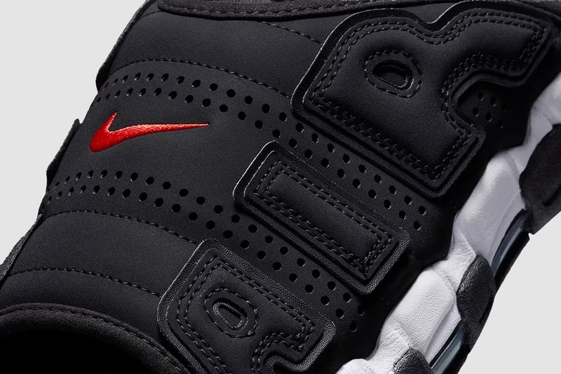 nike air more uptempo slide black white fj2708-001 release details