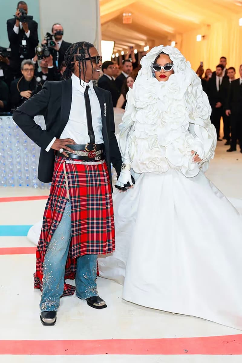 met gala red carpet rihanna asap rocky flower gown couple