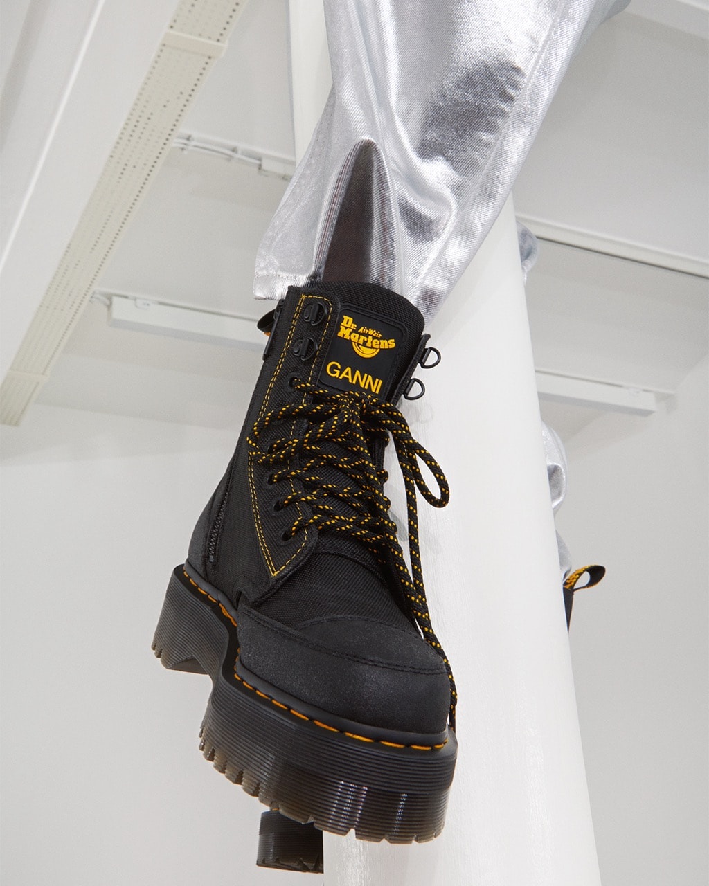 dr martens ganni jadon boots black yellow laces