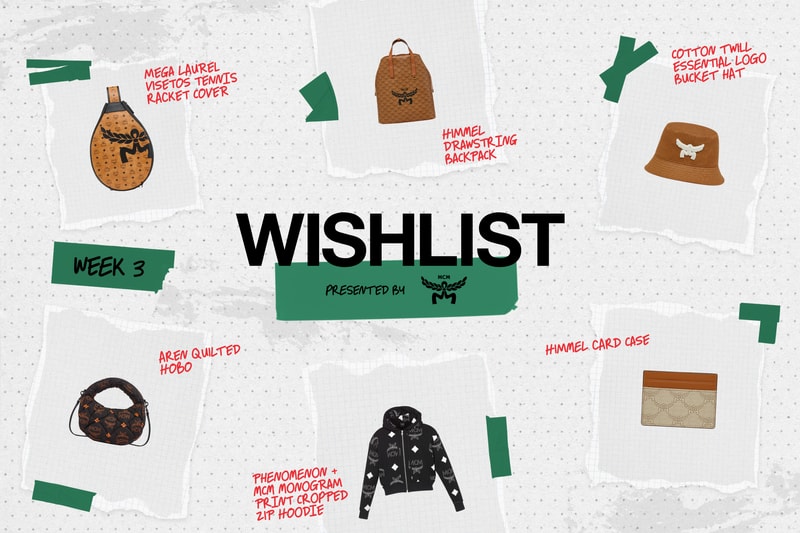 mcm hypebae holiday 2023 gift guide wishlist week backpack boho bag hat tennis racket cover zip up hoodie cropped black grey phenomenon