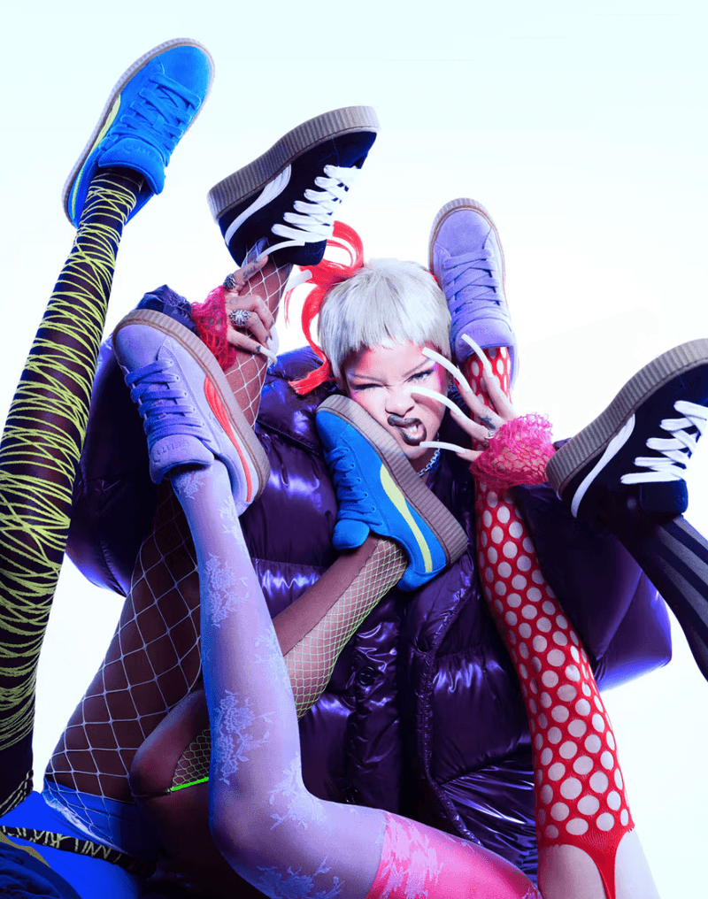 rihanna puma fenty creeper sneaker suede blue black orange