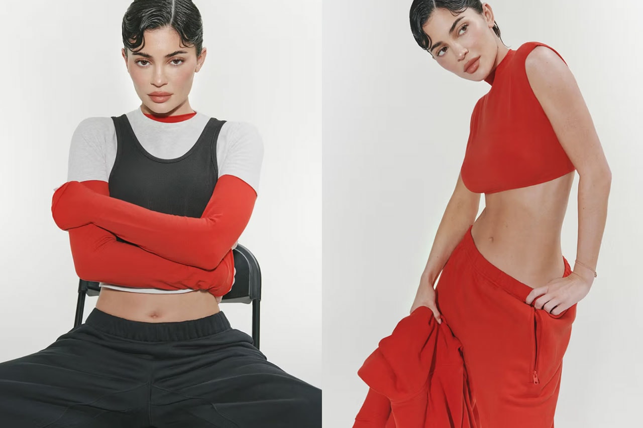 kylie jenner khy collection red grey loungewear crop top joggers track pants