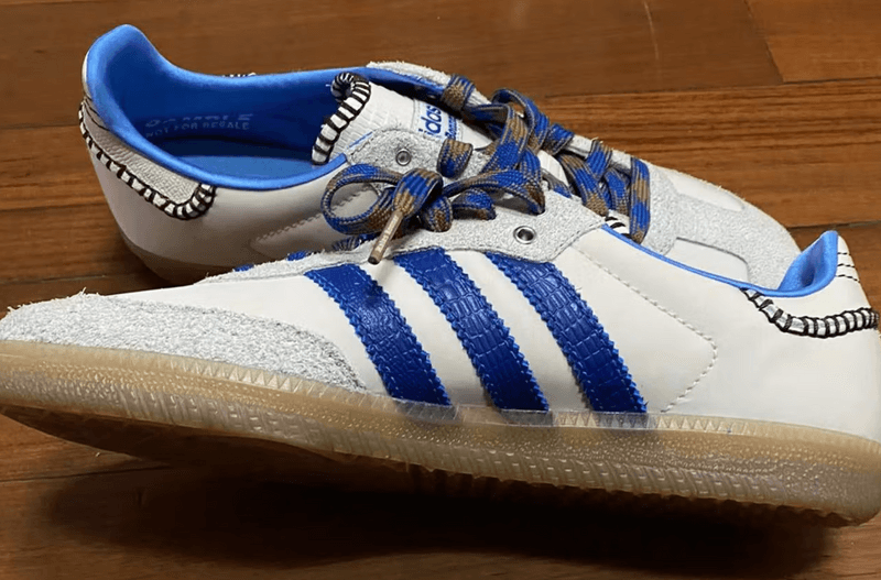 wales bonner adidas samba sneaker shoe beige brown blue laces
