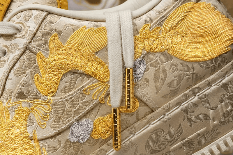 nike year of the dragon chinese new year sneaker air force 1 low white gold embroidery
