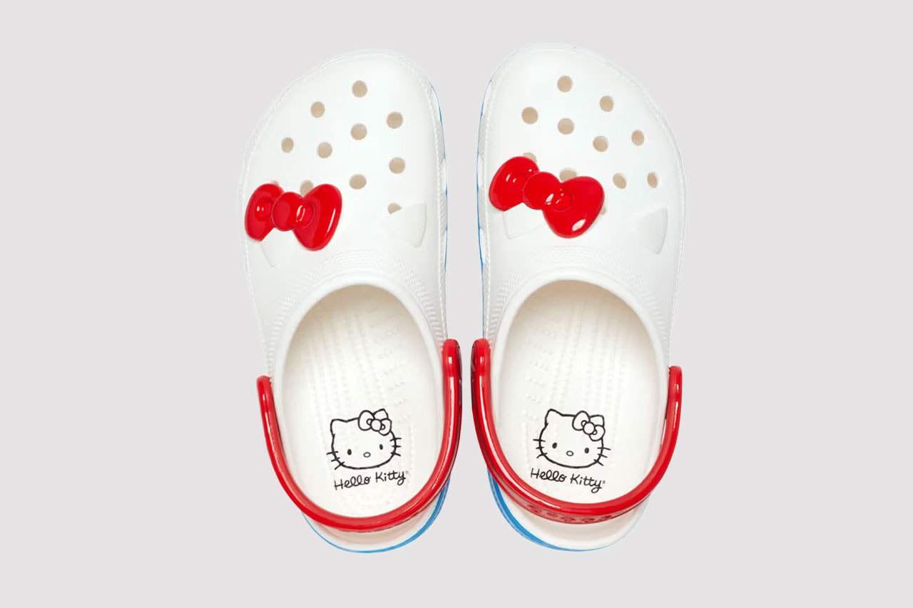 hello kitty crocs classic clogs shoes slip on white blue red bow