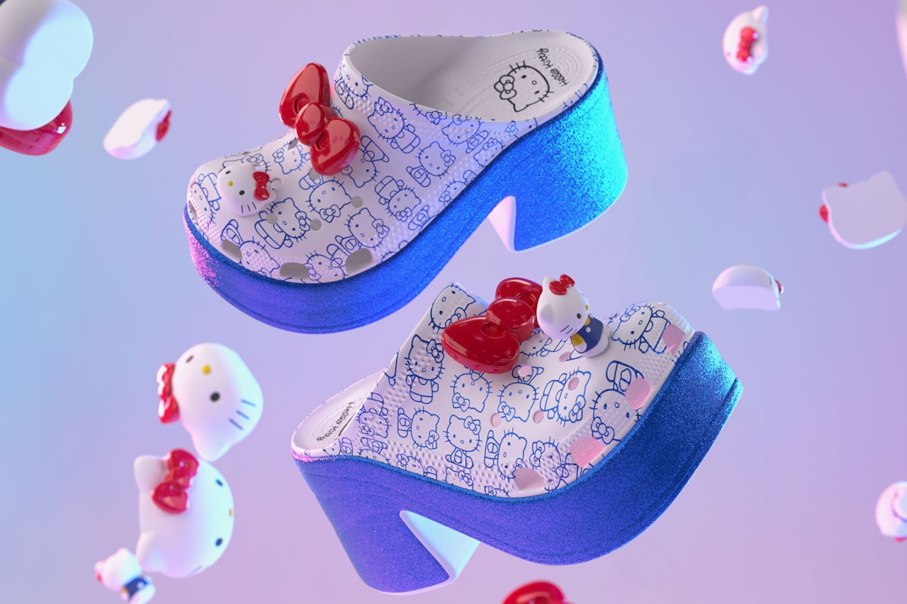 hello kitty crocs classic clogs shoes slip on white blue red bow