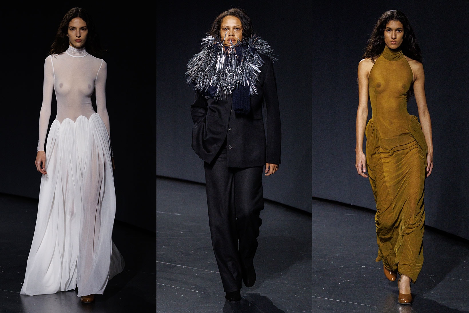 16arlington runway london fashion show sheer net mesh fur silver tinsel