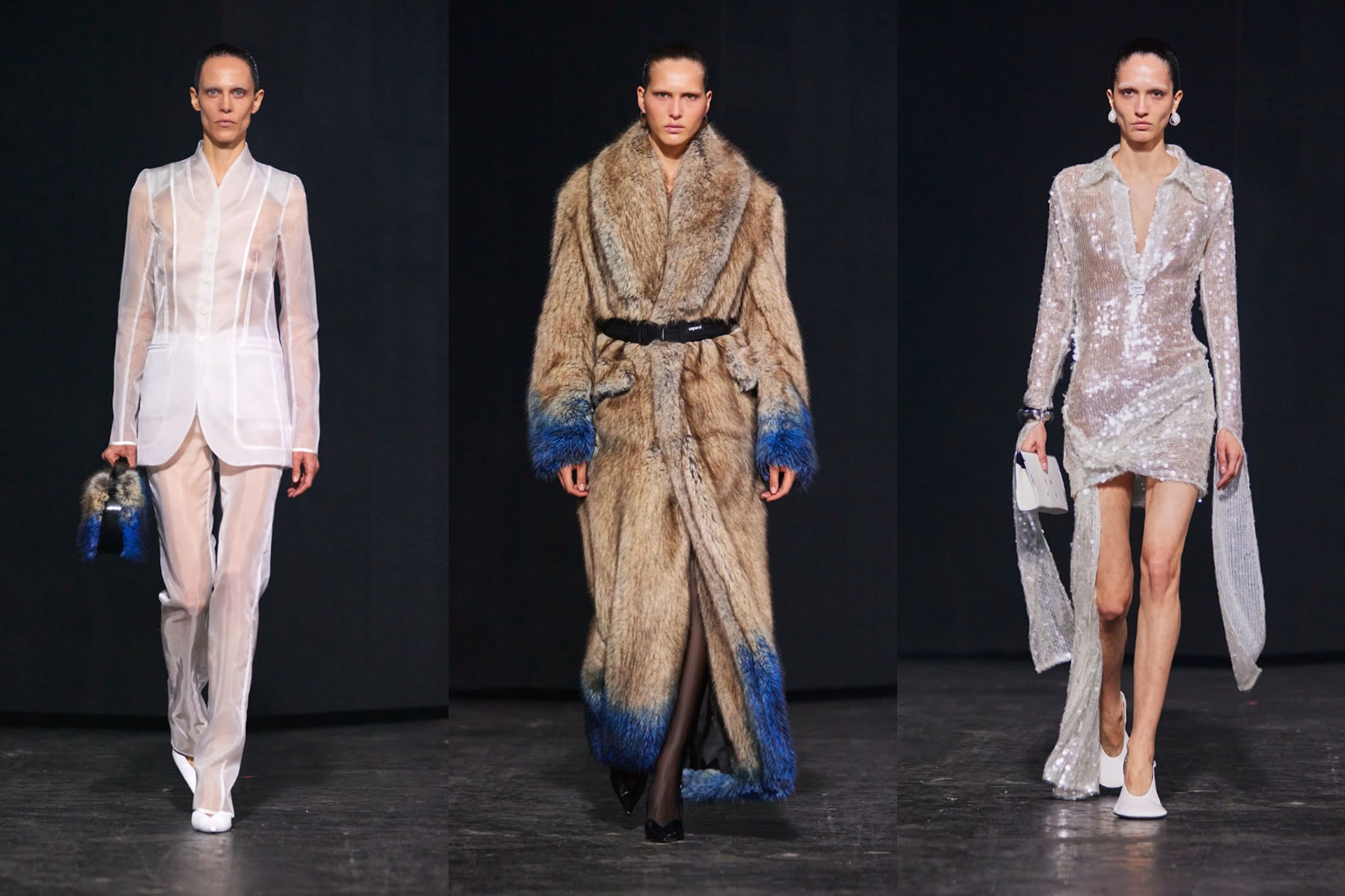 coperni paris fashion runway fur coat sheer dress sequins models