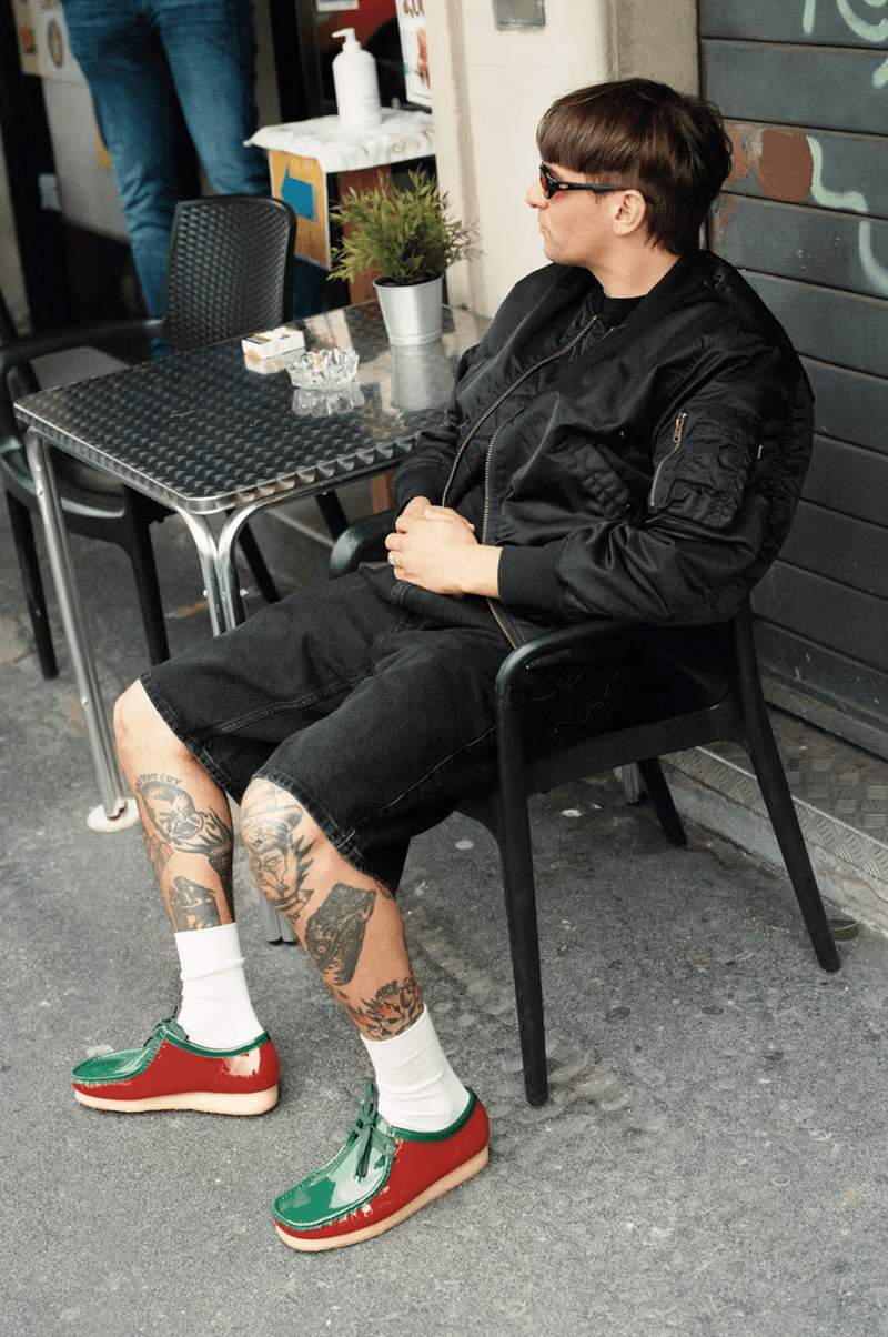 supreme clarks wallabee patent leather beige red green black shoes