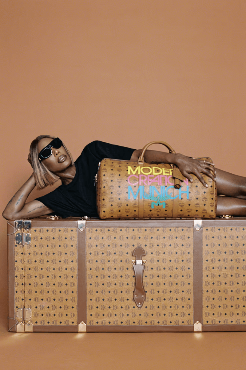 mcm honey dijon dj music woman luggage bags brown paint letters