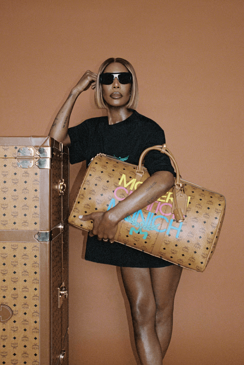 mcm honey dijon dj music woman luggage bags brown paint letters