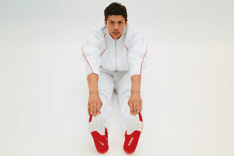 jacquemus nike sportswear clothing swoosh bags navy blue red tops skirts zip woman model