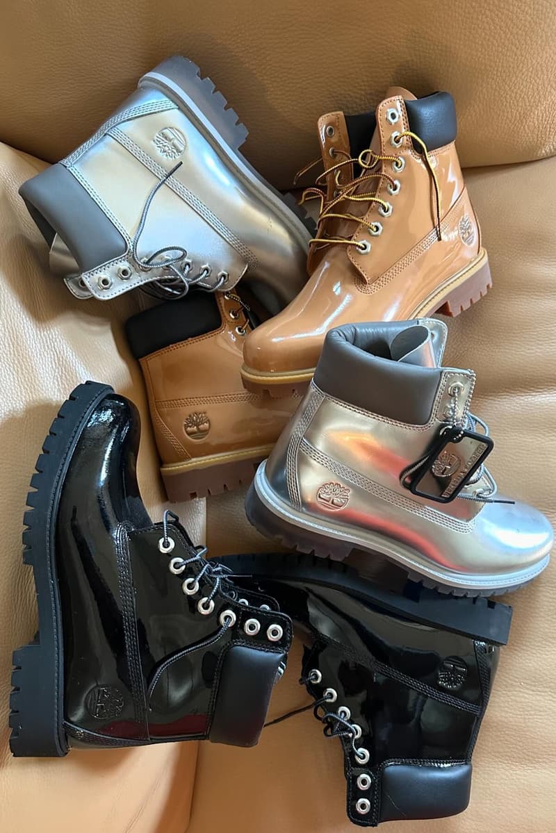 timberland boots wheat chrome silver black shiny glazed shoes