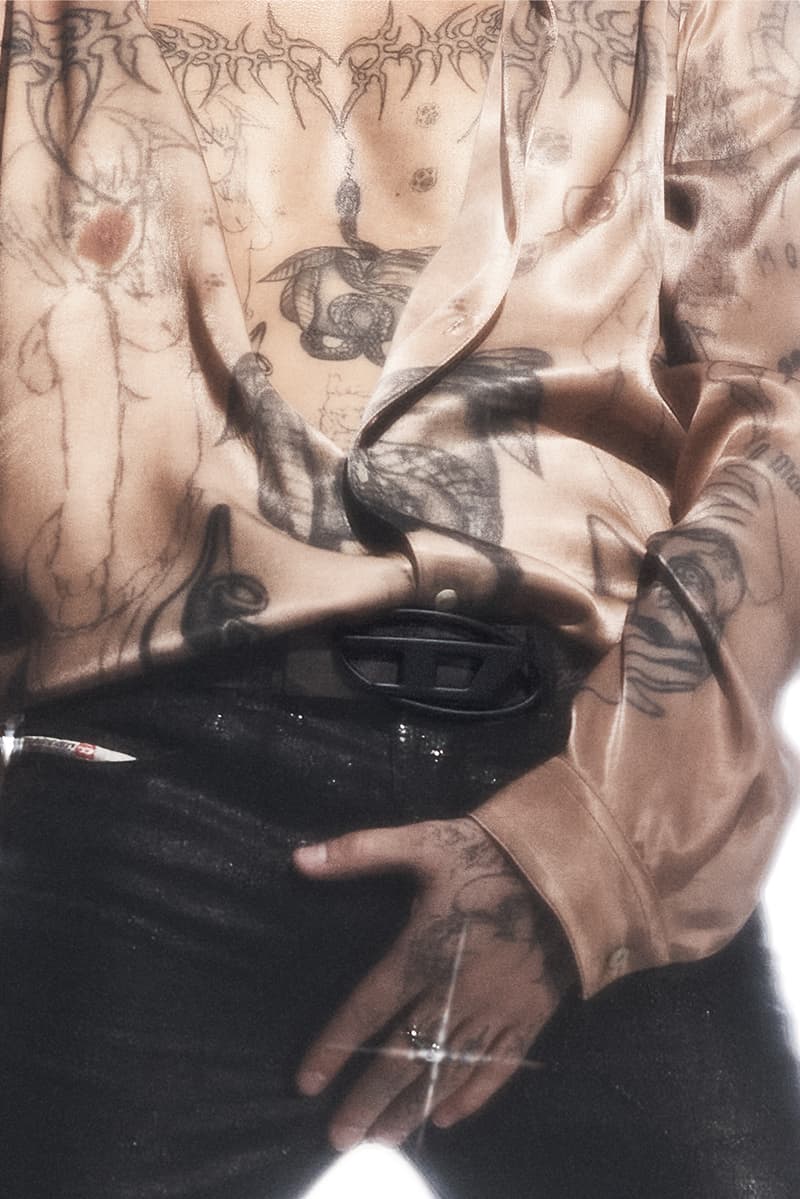 diesel damiano david musician singer hoodie fire flames metal necklace man