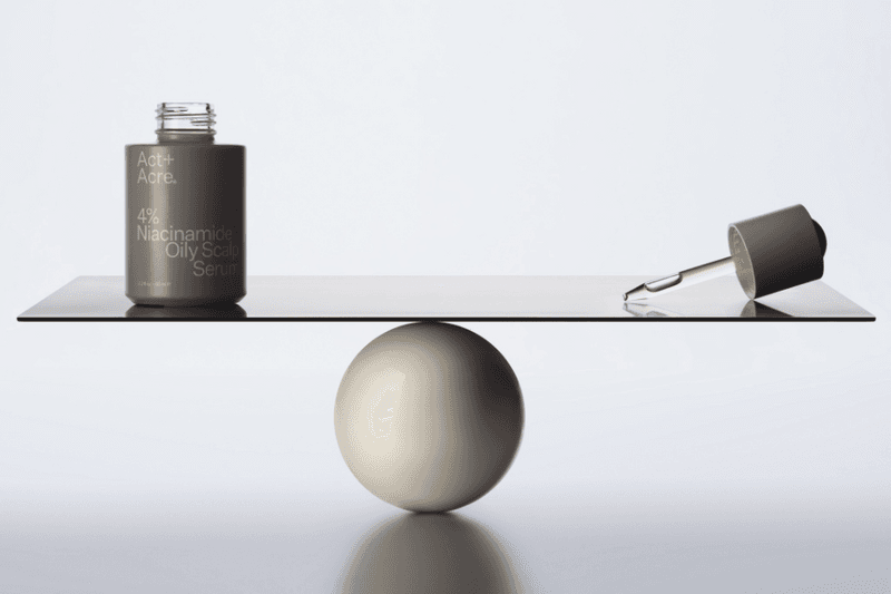 act + acre's niacinamide oily scalp serum balancing on a glass panel, haircare, hair, scalp care, helen reavy 