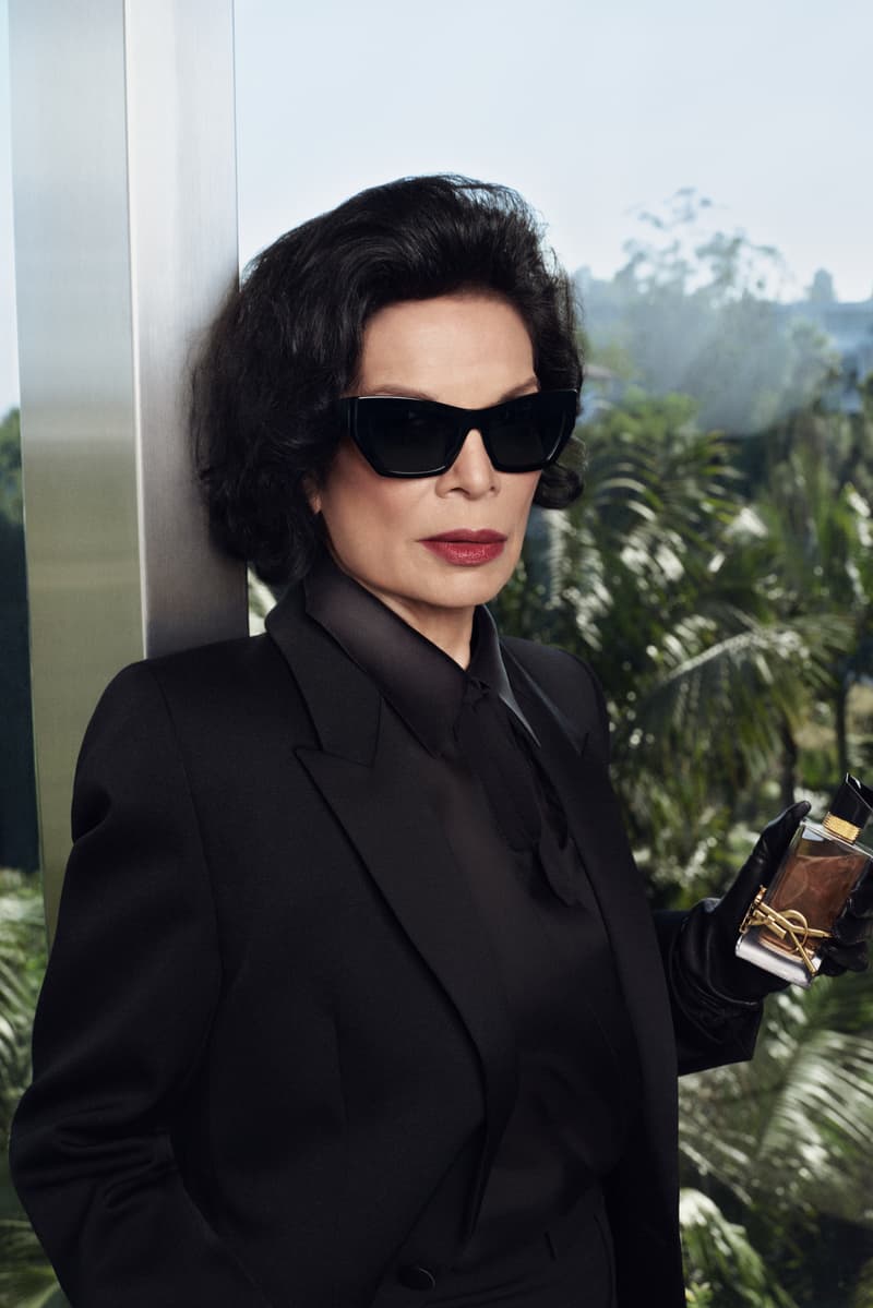 bianca jagger posing in los angeles, yves saint laurent, perfume, fragrance, beauty