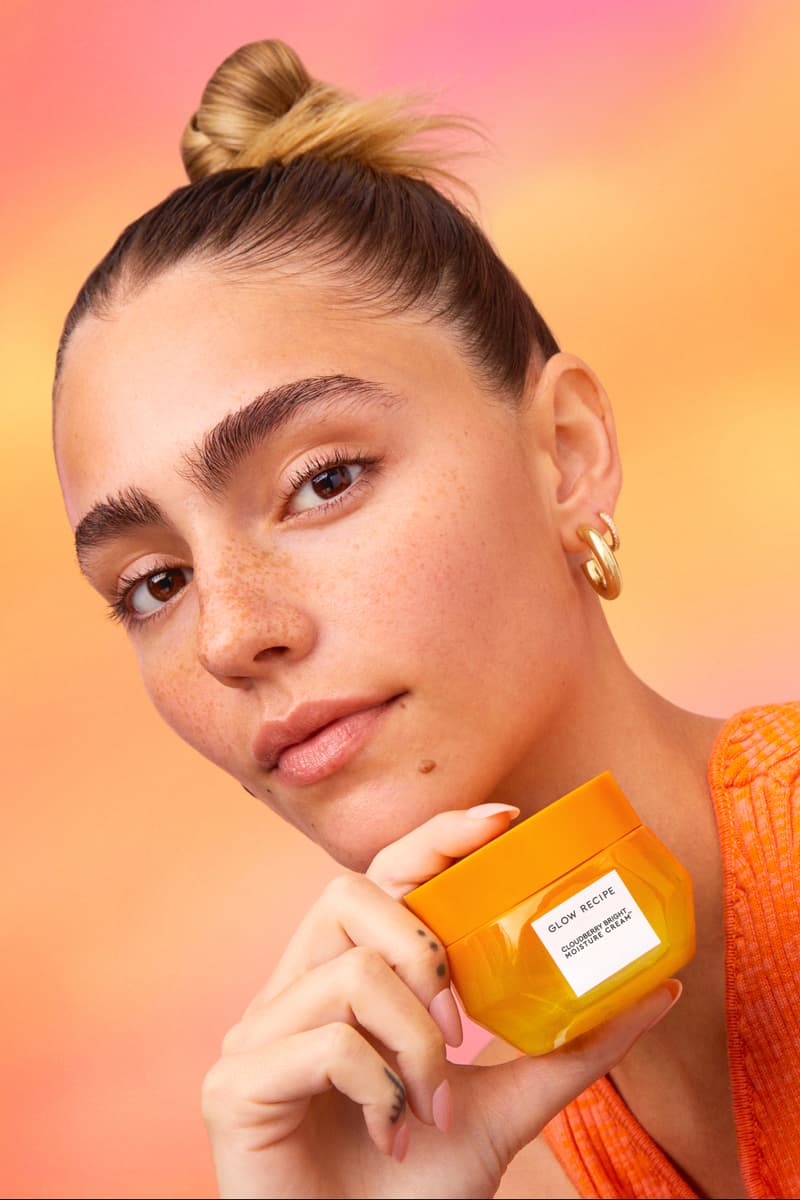 three women posing in orange shirts, new glow recipe moisturizer, cloudberry bright moisture cream, skincare, korean beauty