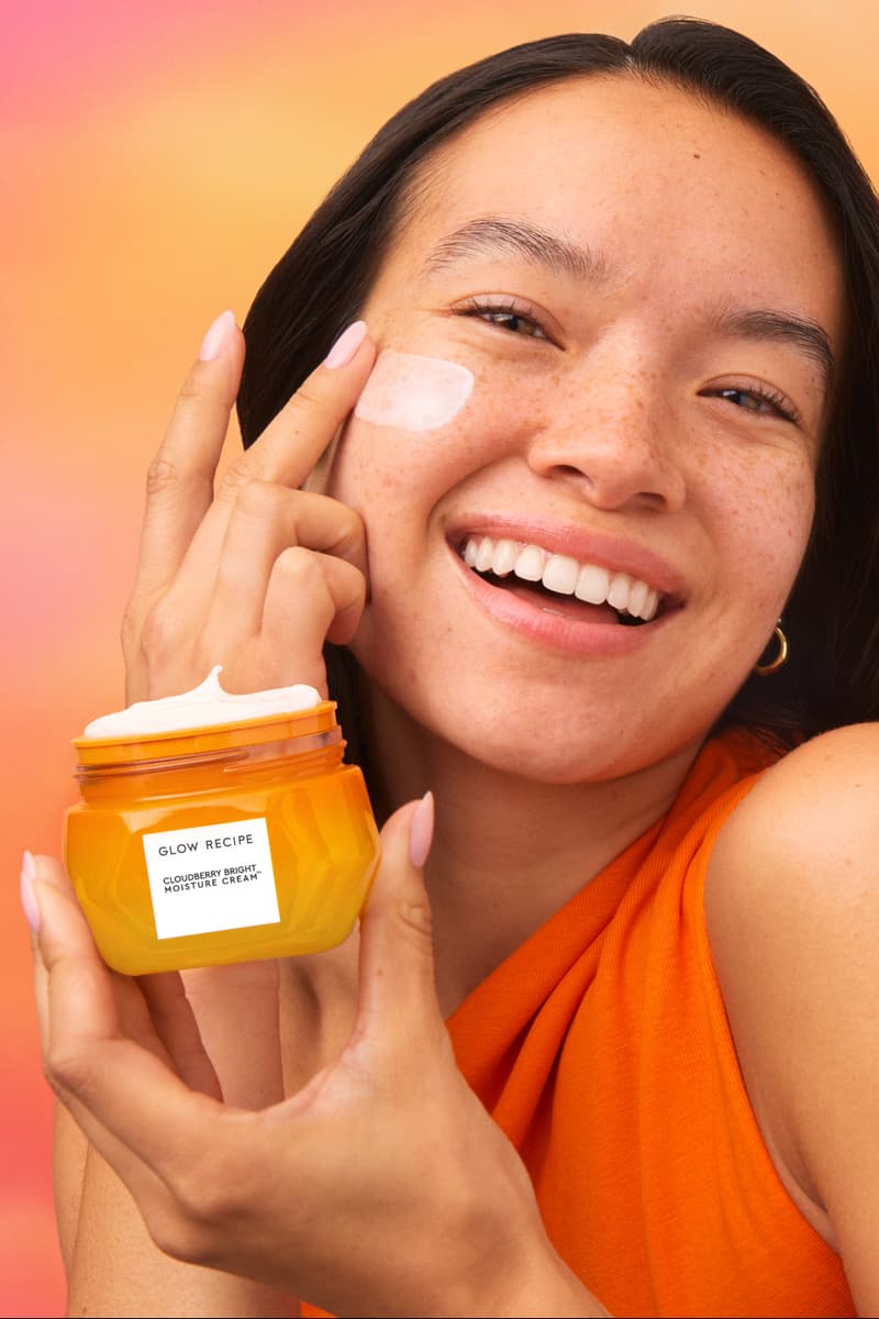 three women posing in orange shirts, new glow recipe moisturizer, cloudberry bright moisture cream, skincare, korean beauty