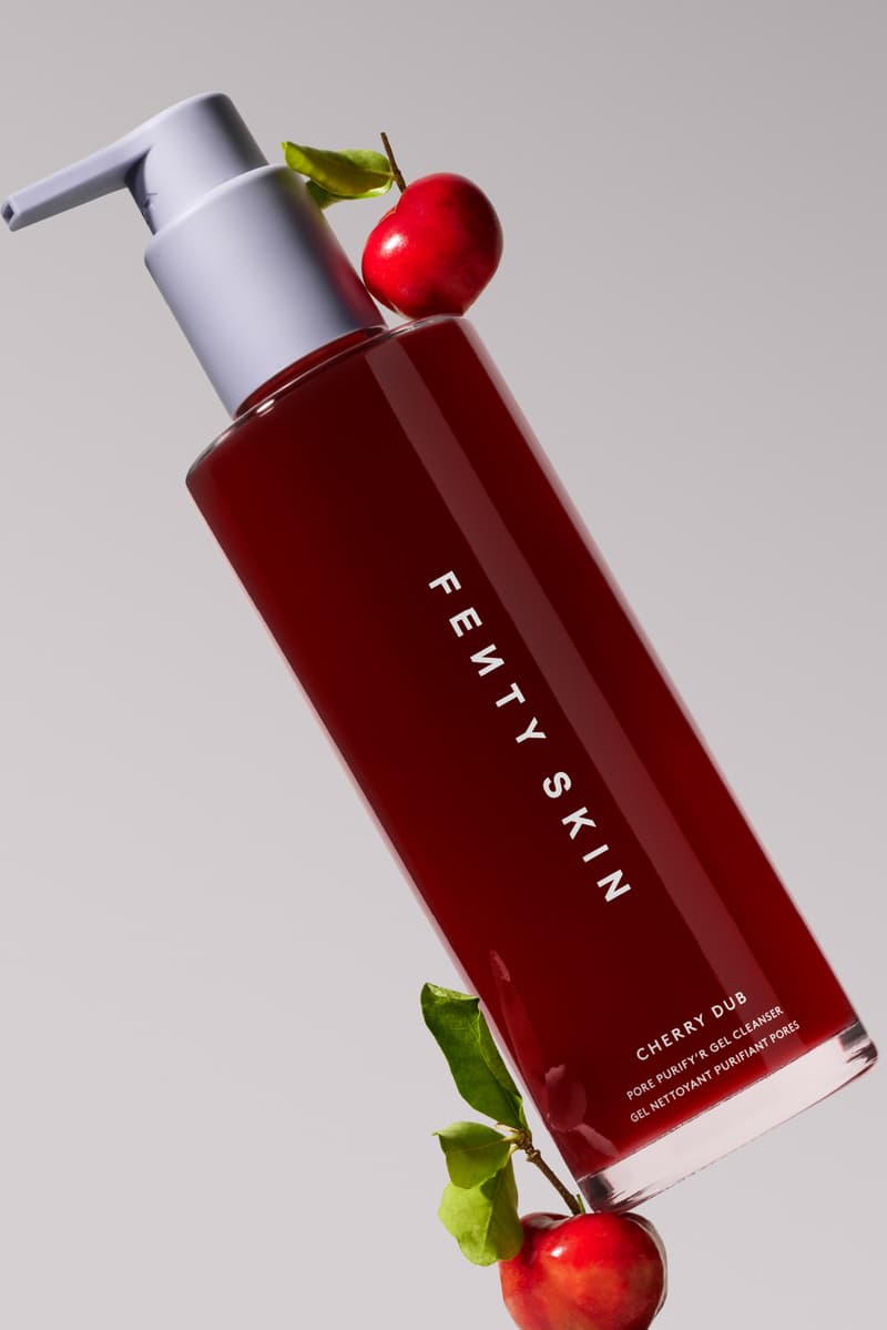 rihanna washing her face with the new fenty skin cherry dub pore purify'r gel cleanser, skincare, beauty