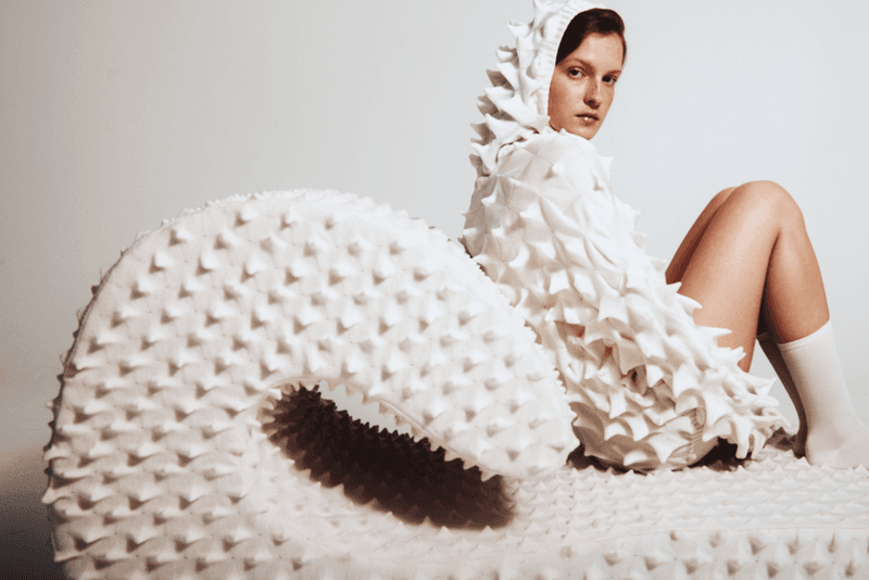 chet lo designer furniture rankin edition woman naked lying textured sofa white red