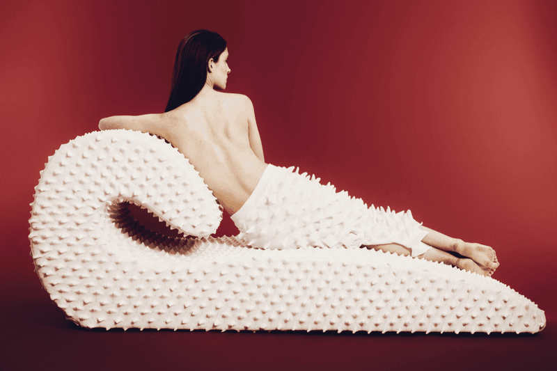 chet lo designer furniture rankin edition woman naked lying textured sofa white red