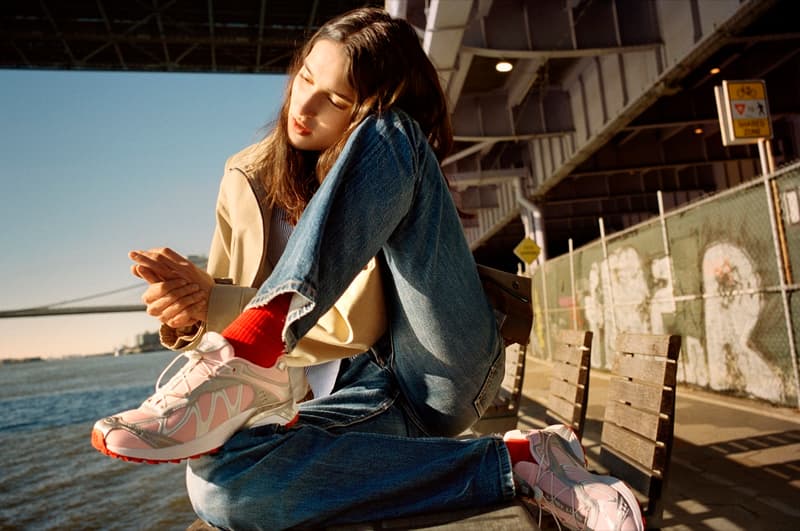 salomon sandy liang pink red silver sneakers trainers girl building balcony city