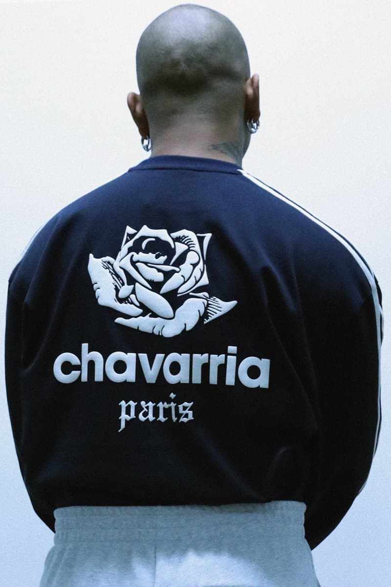 willy chavarria adidas originals blue jacket white track pants three stripes