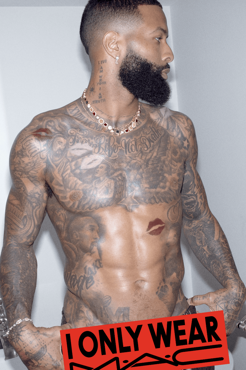 odell beckham jr posing in bathroom, mac cosmetics global campaign i only wear mac, makeup, beauty, nudes collection