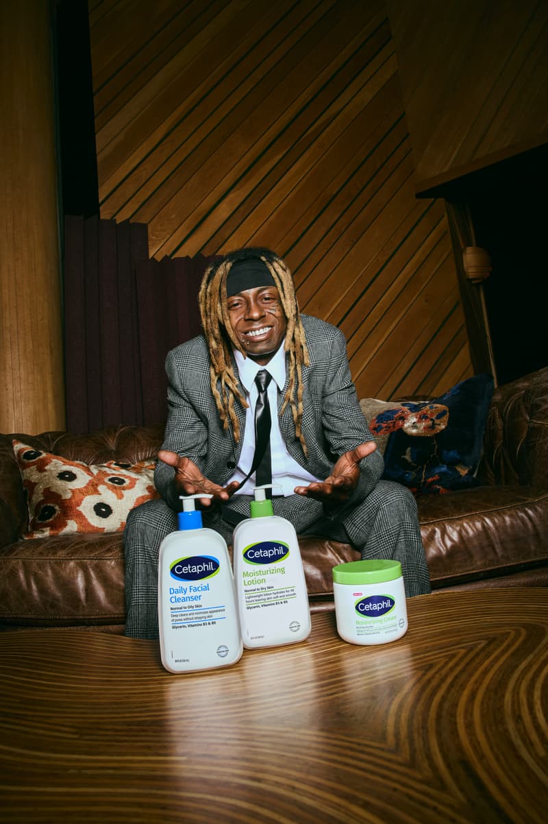 lil wayne posing with cetaphil products at super bowl, beauty, skincare, sports