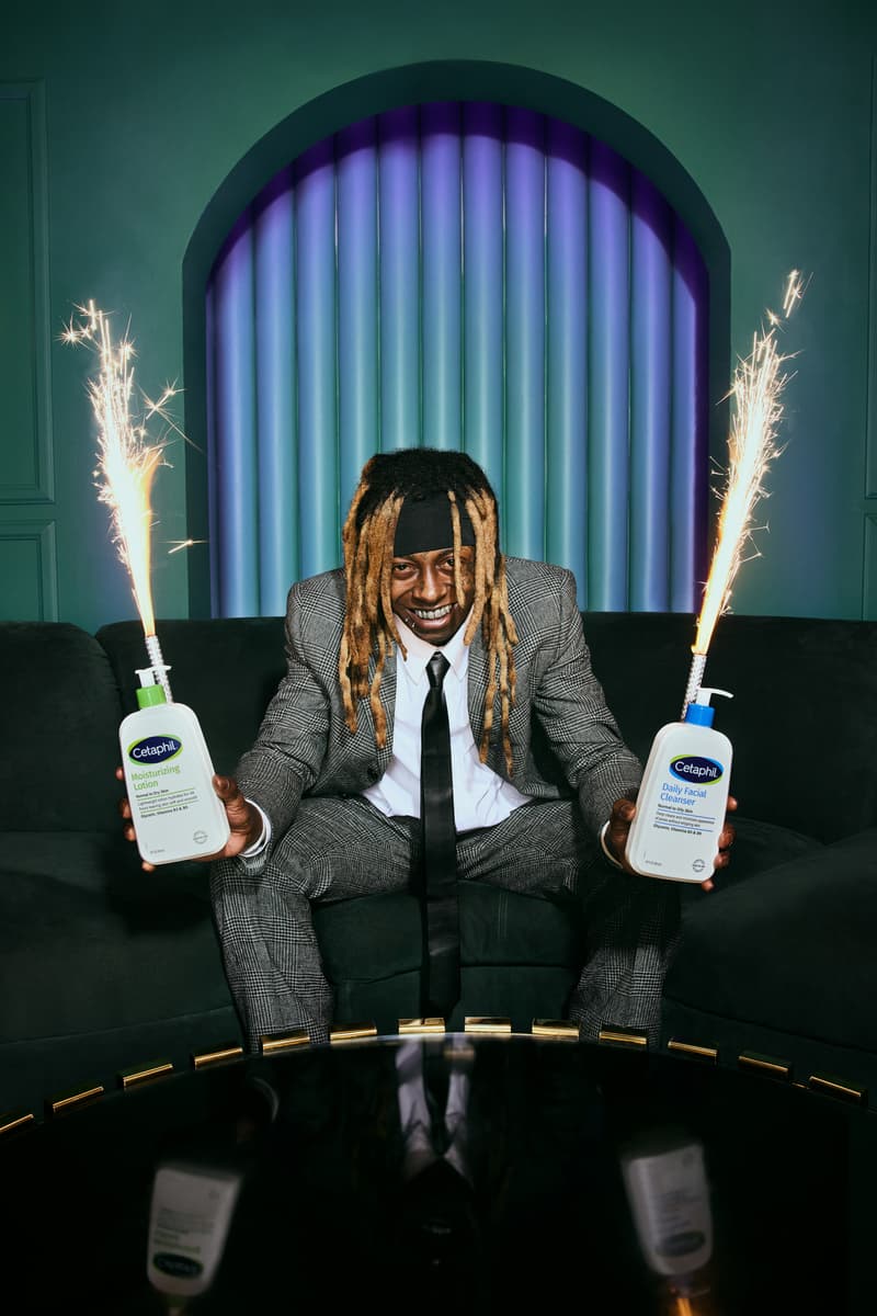 lil wayne posing with cetaphil products at super bowl, beauty, skincare, sports