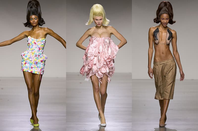 christian cowan new york fashion runway chewing gum stiletto heels dresses models 