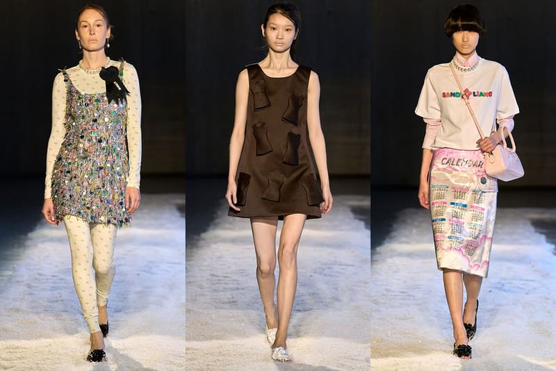 sandy liang new york fashion week runway girls pink printed skirts women bows