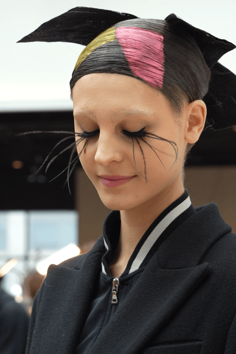 isamaya ffrench applying feather eyelashes, lashify beauty, thom browne, nails, makeup, hair