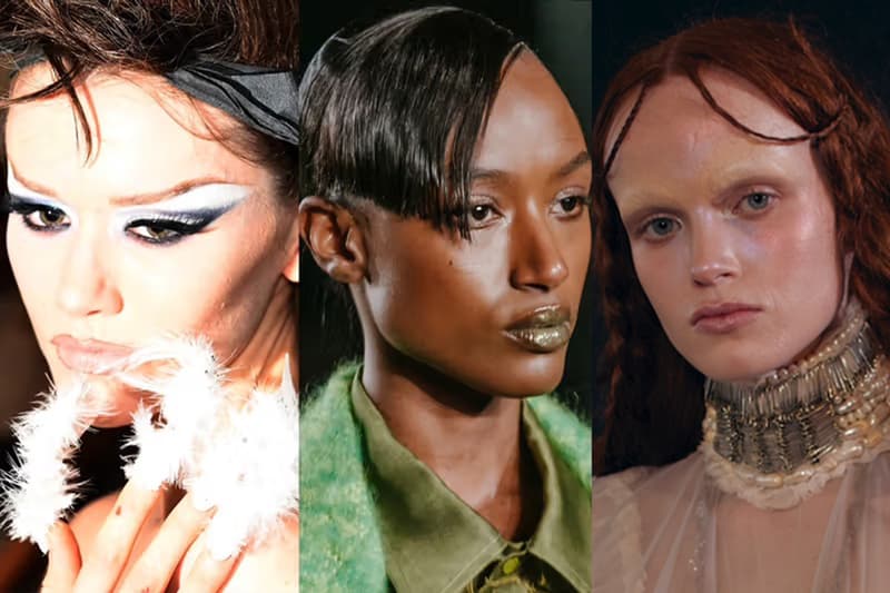 models posing backstage, luar, christopher john rogers, sandy liang, new york fashion week beauty trends, london fashion week, chet lo, sinead o'dwyer, harris reed, grete henriette, fall winter 2025