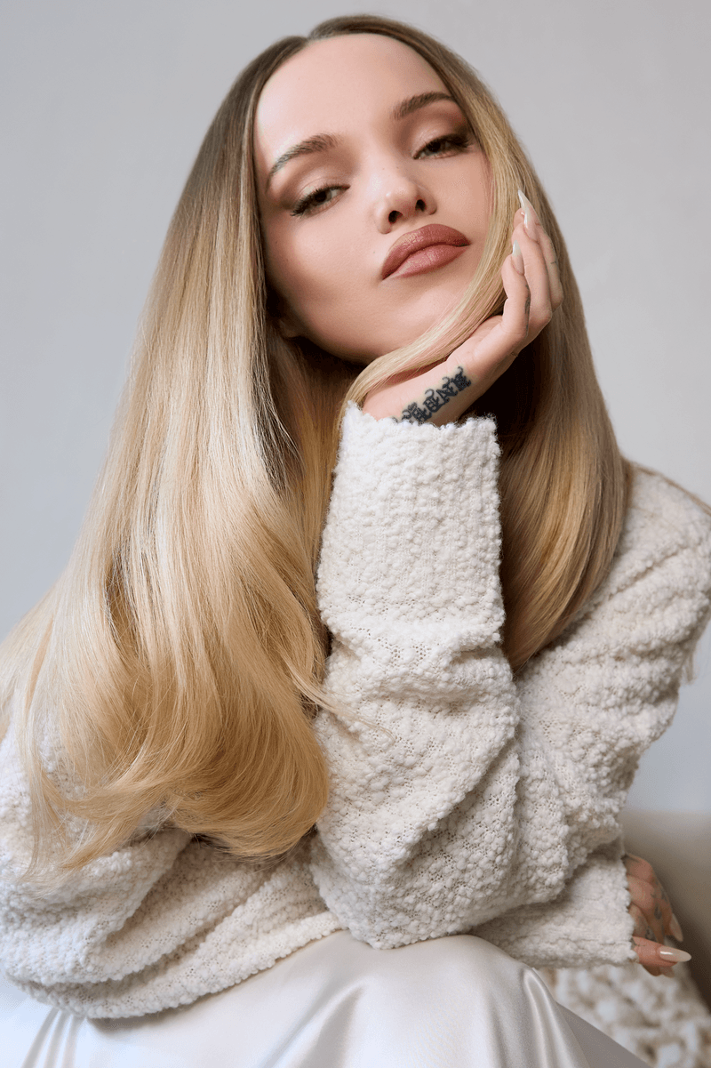 dove cameron posing with schwarzkopf products, blonde haircare, hair campaign, music, beauty