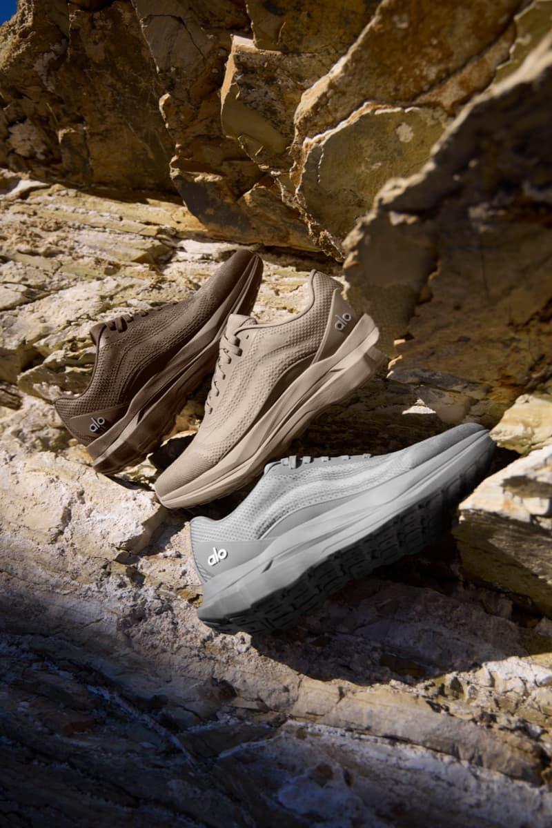 alo running sneaker brown colorway taylor hill model outdoors athletic climing