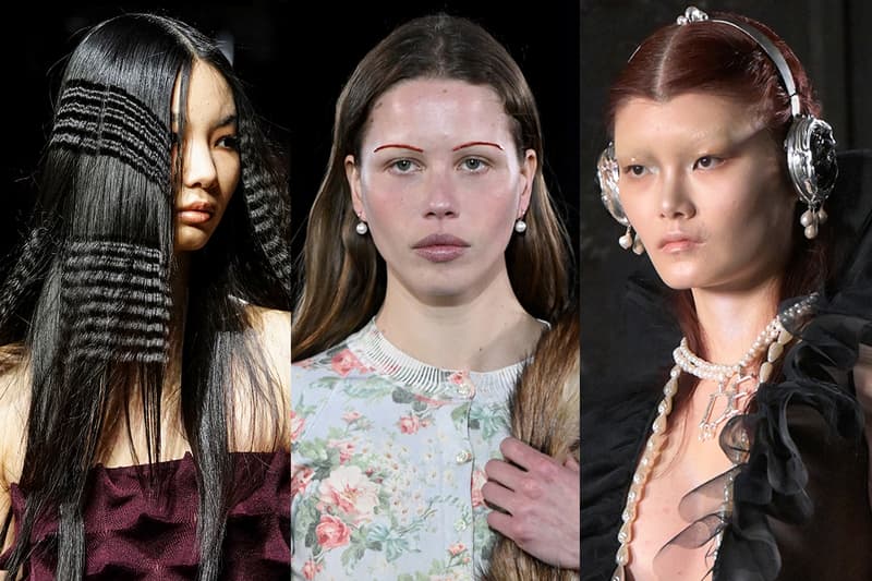 models wearing crimped hair sharpie eyebrows and fantasy-like makeup, ashish, tolu coker, harris reed, sinead gorey, chet lo, simone rocha, keburia, dilara findikoglu, completedworks, hair, makeup, london fashion week, fall/winter 2025