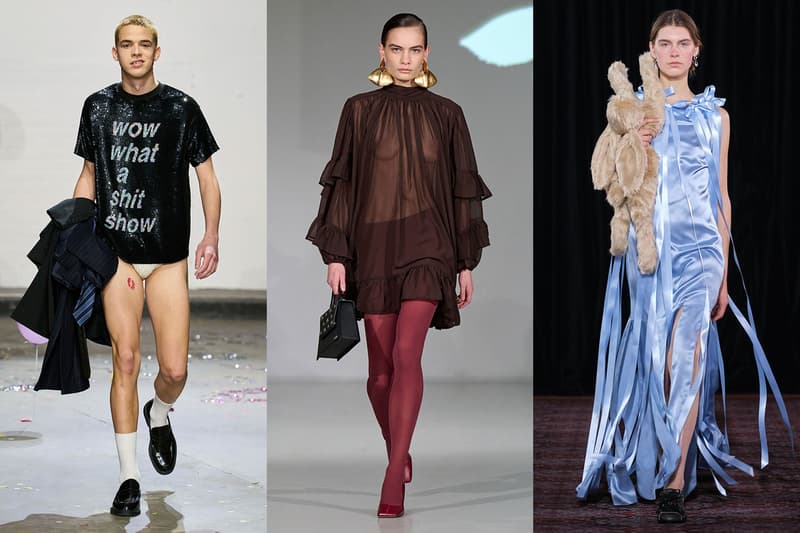 fashion week trends sequin slogans sheer tops colorful tights animals bunnies simone rocha london