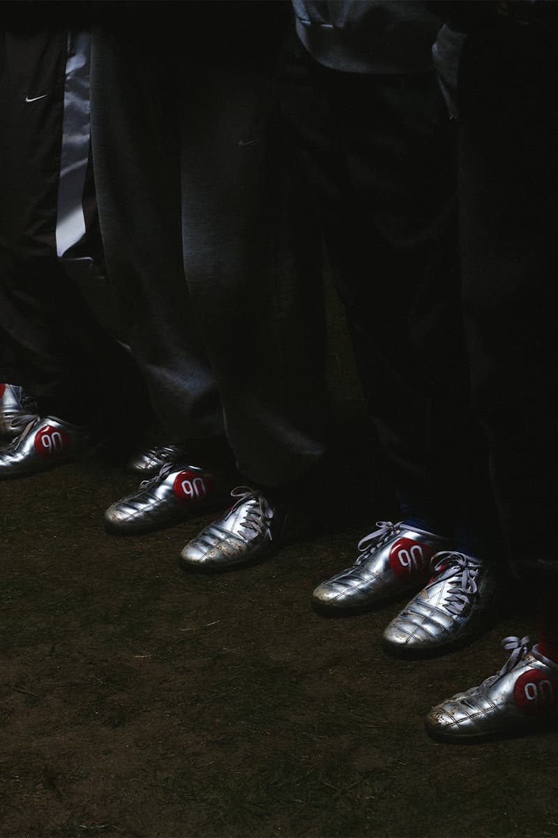 Nike, T90 shoe, football, sneakers, iris law, arsenal, ethan nwaneri, silver, black, red, metallic, white