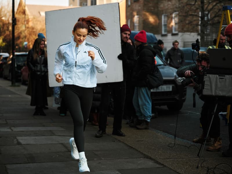 camila mendes girl actor running sportswear jacket adidas sneakers 